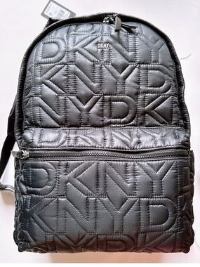 DKNY Black Quilted Logo Backpack